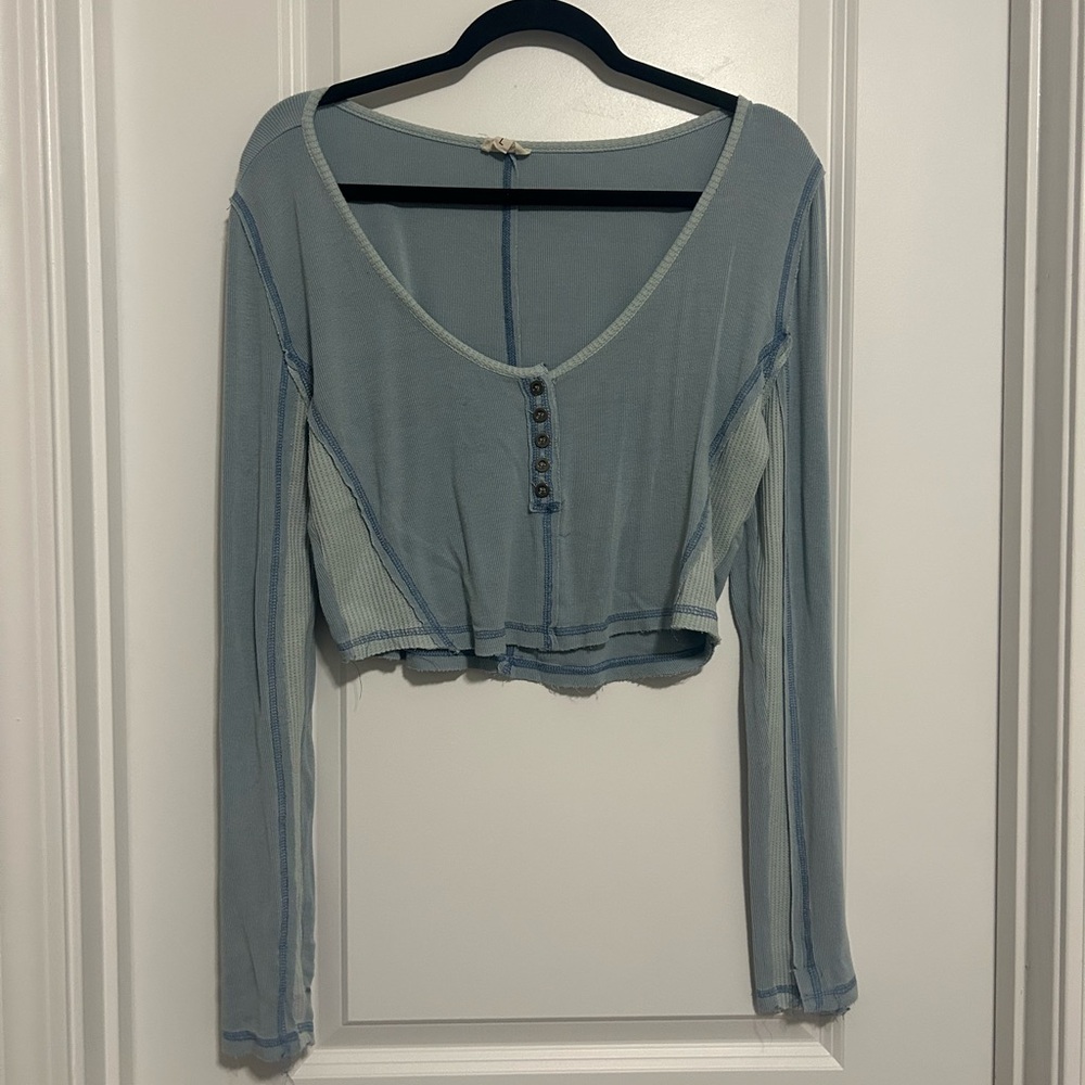 POL Blue Fitted Crop Blouse